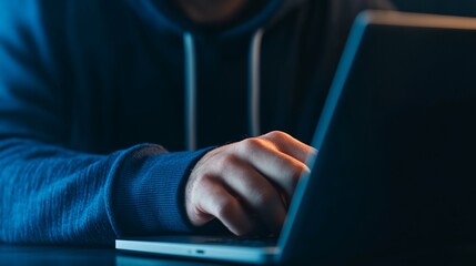 A man is typing on a laptop