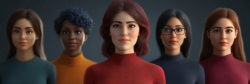 Five Stylized Figures in Colorful Sweaters with Diverse Hairstyles

