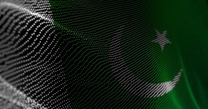 Pakistan flag waving pixel. Pakistani blowing banner cyber attack hack and security concept animation.