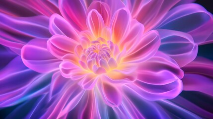 Vibrant close-up of a luminous flower with swirling petals in a colorful gradient background