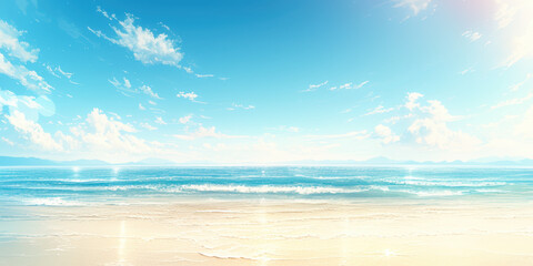 Serene Beach Landscape with Gentle Waves and Clear Blue Skies