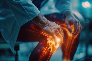 Man Holding Knee in Pain with Medical Illustration Highlighting Joint