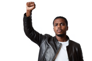 African American man raising hand isolated on white background 

