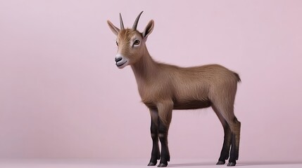 Young Brown Goat On Pink Background Studio Photography