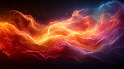 Obraz premium Vibrant abstract waves of orange, pink, and blue light swirling against a dark background, evoking energy and creativity for modern design projects.