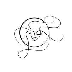 portrait female logo for beauty salon, beautiful hair and hair care. icon for cosmetology, beautiful makeup, silhouette facial features