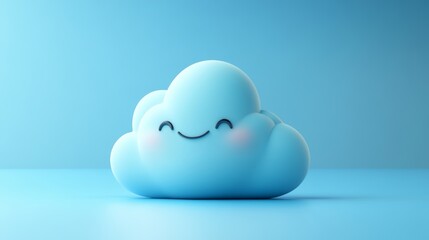 Obraz premium A tranquil cloud with closed eyes rests calmly against a soft blue backdrop in a whimsical illustration
