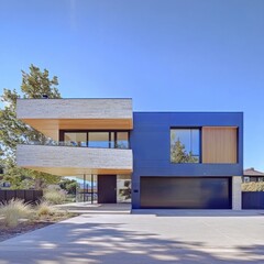 Modern Blue Multi Story House with Natural Landscape Surroundings