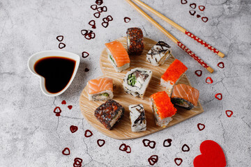 Valentine's Day concept sushi set heart shaped