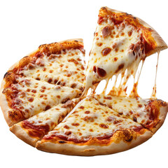 Cheesy Italian pizza isolated on transparent background 
