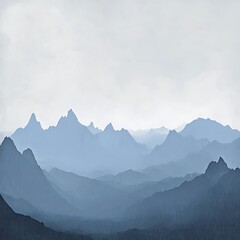 Minimal Mountain Scene on a Rainy Day with Soft Mist.