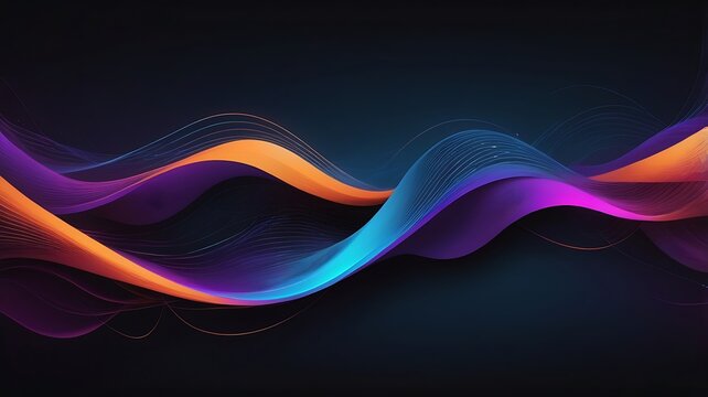 Abstract Neon Waveform Digital Artwork with Electric Blue, Purple, and Orange Gradient on Black Background, Generative AI