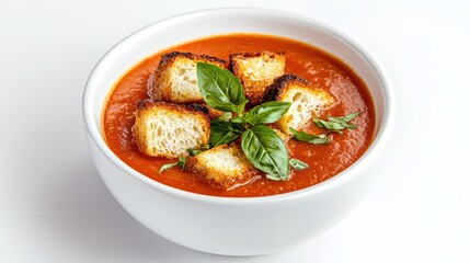 Warm Bowl of Soup Garnished with Fresh Herbs and Croutons