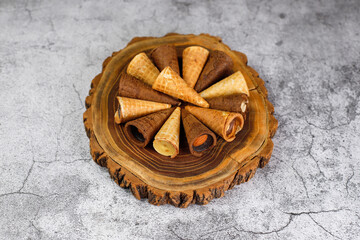 Variety of mini waffle cones.