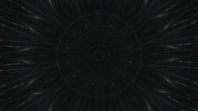 leuchtende Lichtpunkte bewegen sich langsam Richtung Zentrum, digitaler Datentransfer, Licht, Internet, Energie, Datenfluss, Internet, Geschwindigkeit, Wandel, Austausch, Algorithmus, t&uuml;rkis