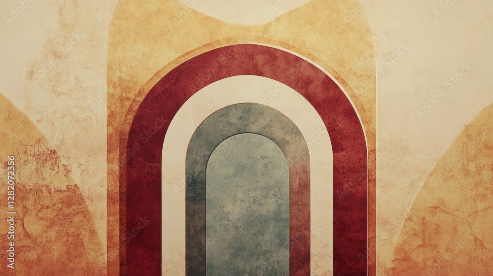 Poster soft tones and graceful arches create an inviting atmosphere, merging modern artistry with islamic d