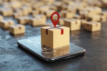 Lost package tracker displayed on smartphone with wooden box. Generative AI