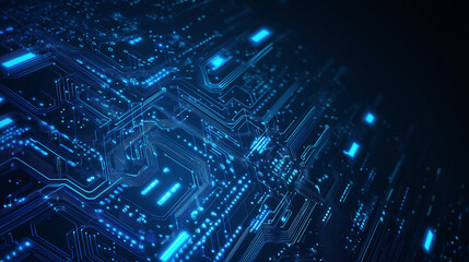 Abstract blue circuit board background with glowing elements, a technology and computer concept. Vector illustration design. Copy space, high quality, black background