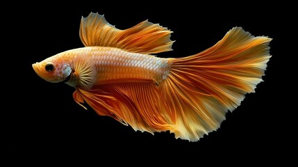 Orange Betta Fish in Profile Against Black Background
