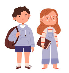 A girl and a boy are schoolchildren or students in a flirtatious style.