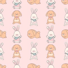 Adorable Rabbit Spring Pattern - Easter Eggs Seamless Pattern