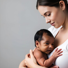 Young mother breastfeeding newborn beautiful baby son