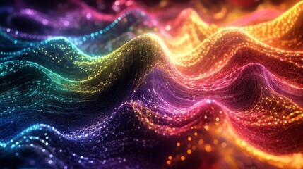 Abstract background with glowing particles in gradient colors, cosmic and magical, vibrant and dreamy, dynamic and bright, immersive and engaging, colorful and