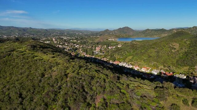 Aerial View of Las Virgenes Reservoir and Santa Monica Mountains, Westlake Village, Ventura County