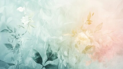 abstract botanical illustrations with soft pastel colors, artistic and dynamic composition, textured and serene design, dreamy and light atmosphere
