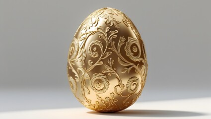 A shining golden egg positioned vertically, with floral patterns