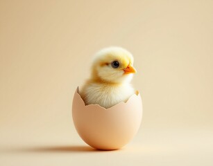 Fototapeta premium Sweet Little Chick Sitting In Egg