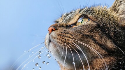Closeup of a Tabby Cat Drinking Water Outdoors