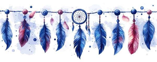 Dreamcatcher feather icons set in flat vector style with watercolor elements.