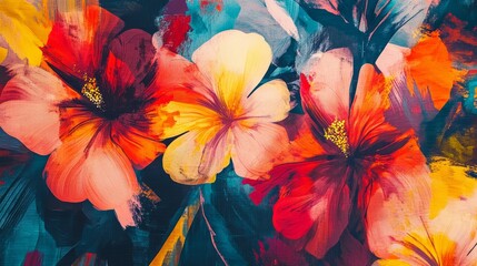 abstract floral patterns with vibrant contrasts, artistic and dynamic composition, textured and radiant design, bold and cheerful atmosphere