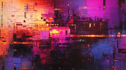 Obraz premium abstract glitch textures with neon distortions, dynamic and artistic composition, textured and futuristic design, bold and radiant tones