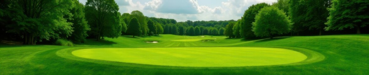 Perfectly manicured golf course green, lush grass, landscape, pasture