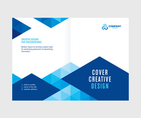 Cover for presentation, catalog, annual report, creative abstract design, blue triangle background