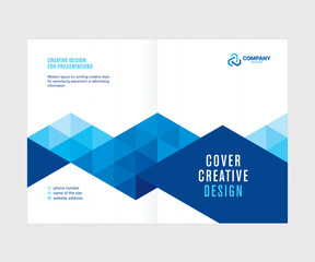 Cover for presentation, catalog, annual report, creative abstract design, blue triangle background