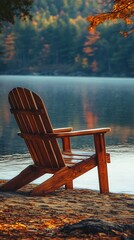 Fototapeta premium Adirondack chair with breathtaking lake scenery high resolution picture