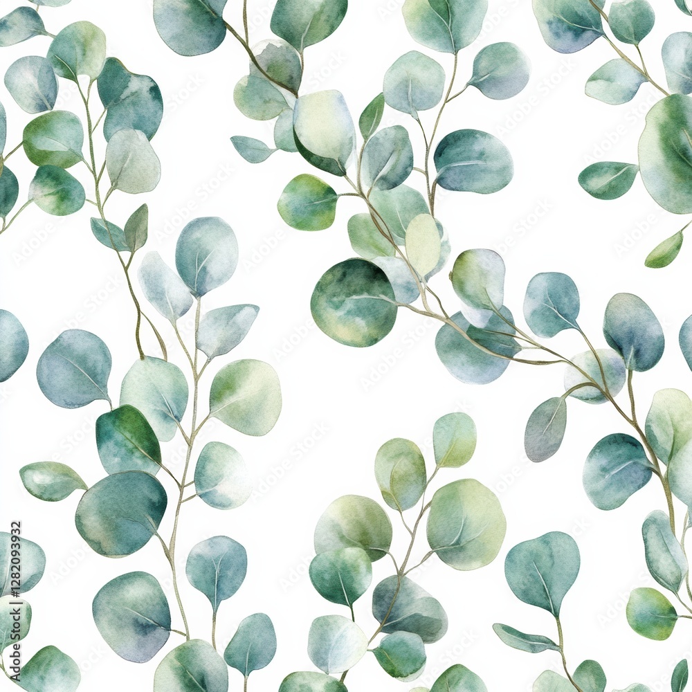 Poster delicate watercolor leaves in green and blue shades create a serene pattern for nature inspired deco