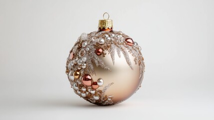 Elegant christmas ornament with intricate metallic and beaded decorations on white background