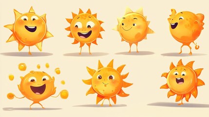 Fototapeta premium Adorable Cartoon Sun Illustration Collection