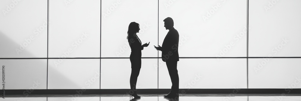 Fototapete silhouettes of two executives engaged in conversation in a modern office setting. generative ai