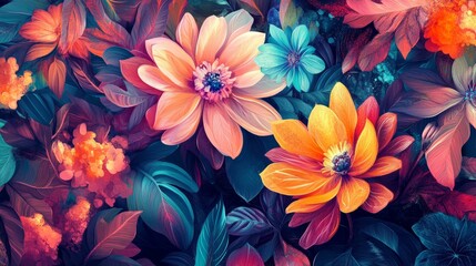 colorful abstract floral patterns with intricate details, vibrant and artistic composition, textured and modern design, bold and radiant tones