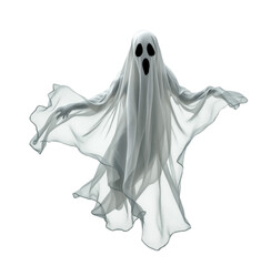 Ethereal Ghostly Figure Draped in Flowing White Cloth, Capturing the Essence of Haunting Mystique, Isolated on Transparent and White Background