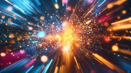 Obraz premium colorful digital particles in dynamic motion, vibrant and futuristic design, dynamic and textured composition, glowing and bold atmosphere