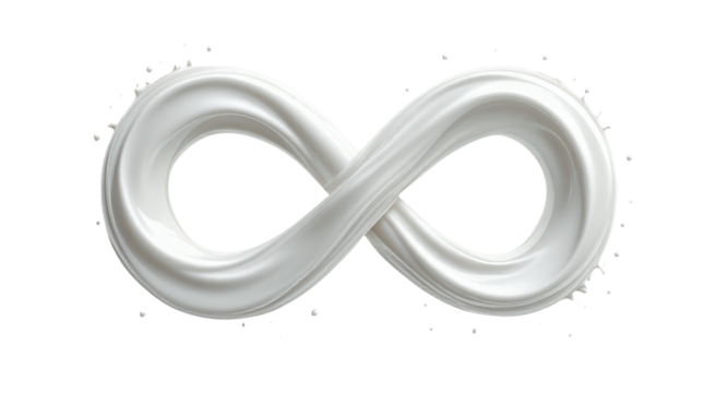 Smooth Infinity Symbol Formed by Flowing White Liquid, Representing Endless Possibilities and Fluidity, Isolated on Transparent and White Background