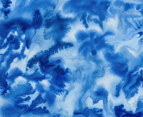 Blue watercolour background. Versatile hand painted artistic texture for creative design projects: posters, websites, banners, covers, cards, prints, wallpapers. Artist-made image.