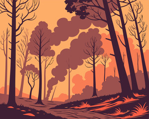 Burning Forest Illustration with Smoky Background © Md Mijanur 
