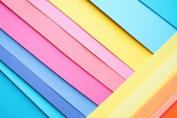 Fototapeta premium Colorful paper background with diagonal lines, a vibrant color palette, a flat lay view of the entire surface of colored papers in different colors and shapes Generative AI